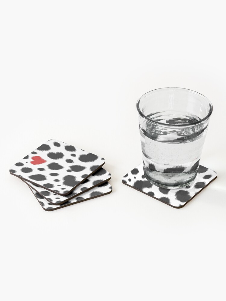 Thumbnail 2 of 5, Coasters (Set of 4), Dalmatian Spots With Red Heart | Black And White Aesthetic designed and sold by K9ish.