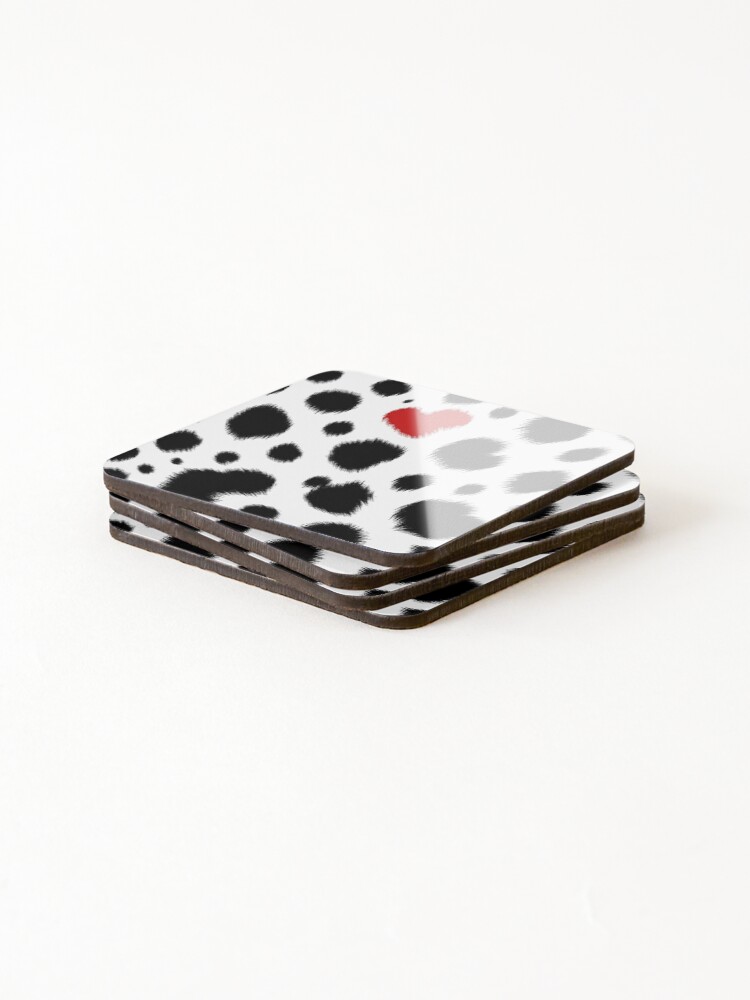 Thumbnail 4 of 5, Coasters (Set of 4), Dalmatian Spots With Red Heart | Black And White Aesthetic designed and sold by K9ish.