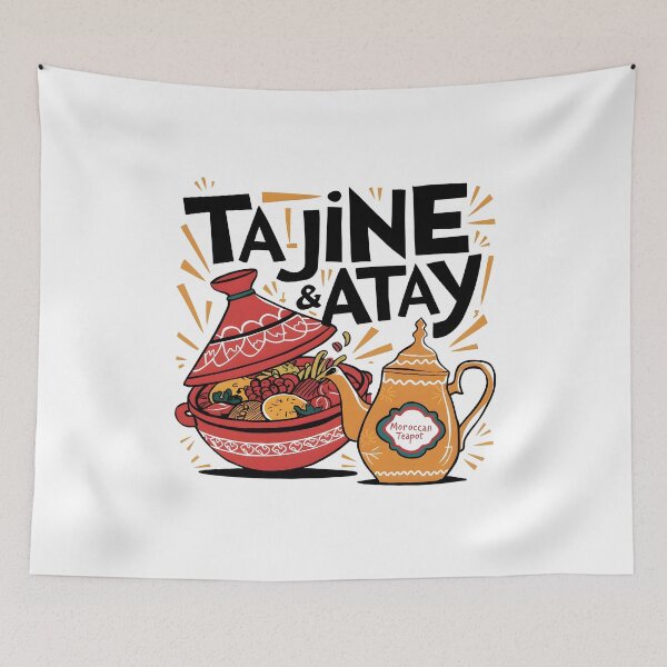 Item preview, Festive Moroccan Tajine & Teapot Illustration - Vibrant Typography Art designed and sold by AmiGraph.