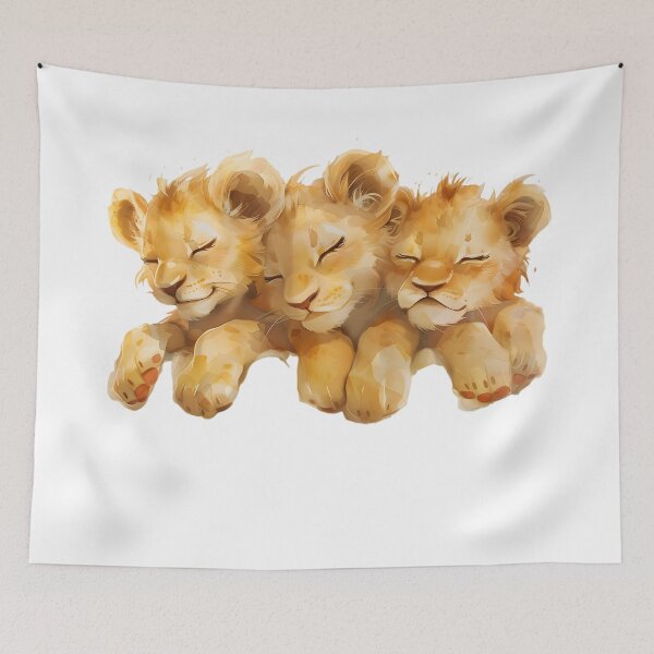 Item preview, Whimsical Cubs: A Lion's Playful Trio designed and sold by AI-Only Creations.