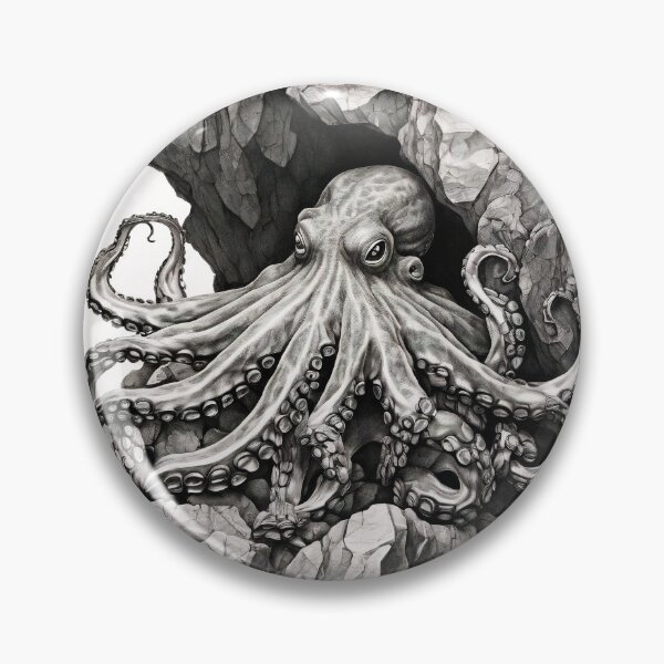 Item preview, Black and white Octopus pencil drawing designed and sold by Pencil-Art.