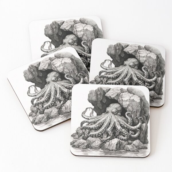Item preview, Black and white Octopus pencil drawing designed and sold by Pencil-Art.