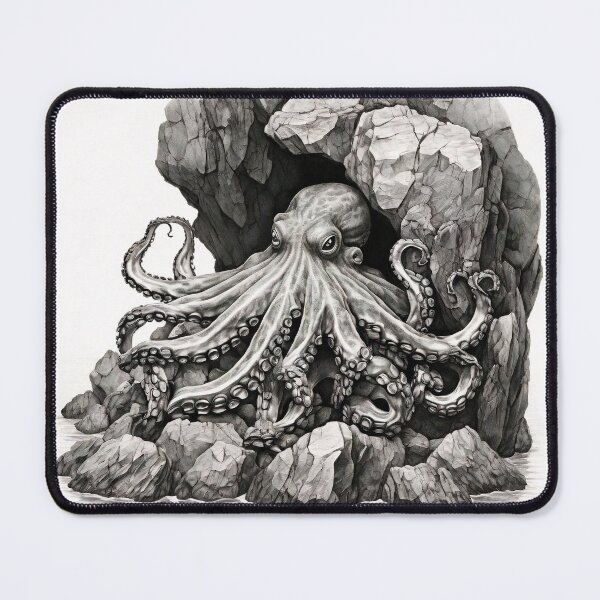 Item preview, Black and white Octopus pencil drawing designed and sold by Pencil-Art.