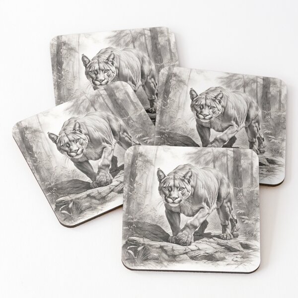 Item preview, Black and white pencil drawing of a Puma designed and sold by Pencil-Art.