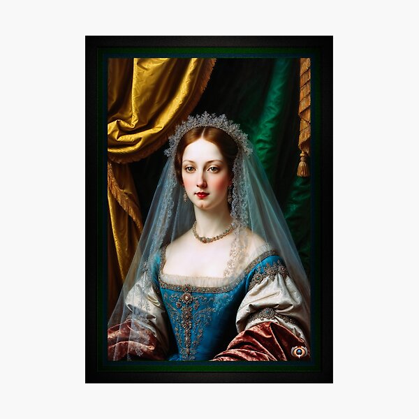 Item preview, Exquisite Portrait of Duchess Pauliana Ricci in Blue Gown with Lace Veil Captivating AI Concept Art by Xzendor7 designed and sold by Xzendor7 Digital Art Creations.