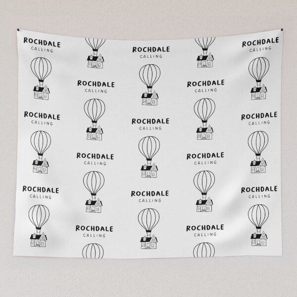 Item preview, Rochdale Calling - Fun Hot Air Balloon and House Drawing | City in England / UK designed and sold by RM-Journey.