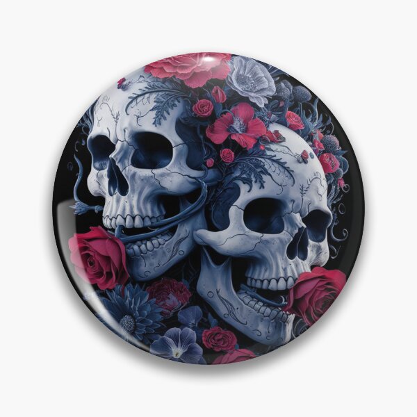 Item preview,  two intricately entwined skulls adorned with an array of vibrant designed and sold by khufra1.