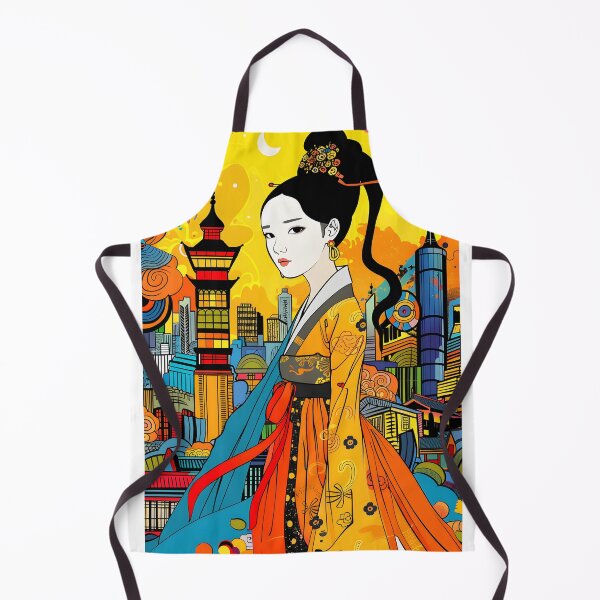 Item preview, Asian woman in traditional dress in vibrant urban setting designed and sold by Artessie.