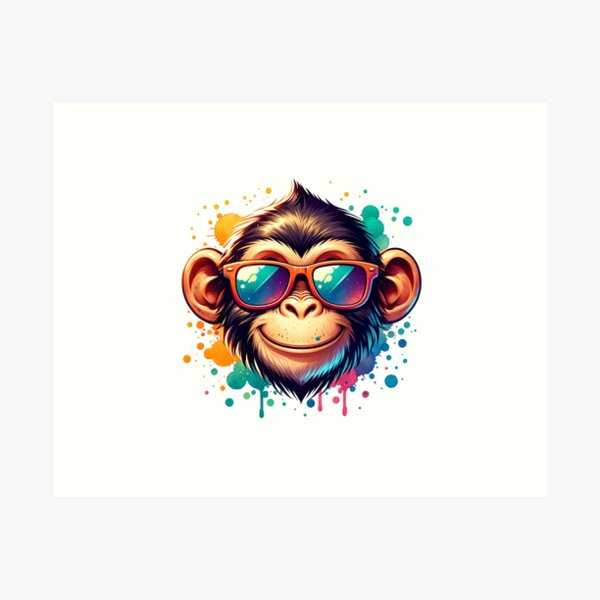 Deals Thinking monkey - Colorful smart monkey painting, young art, colorful watercolors painting, monkey with glasses print, cool monkey