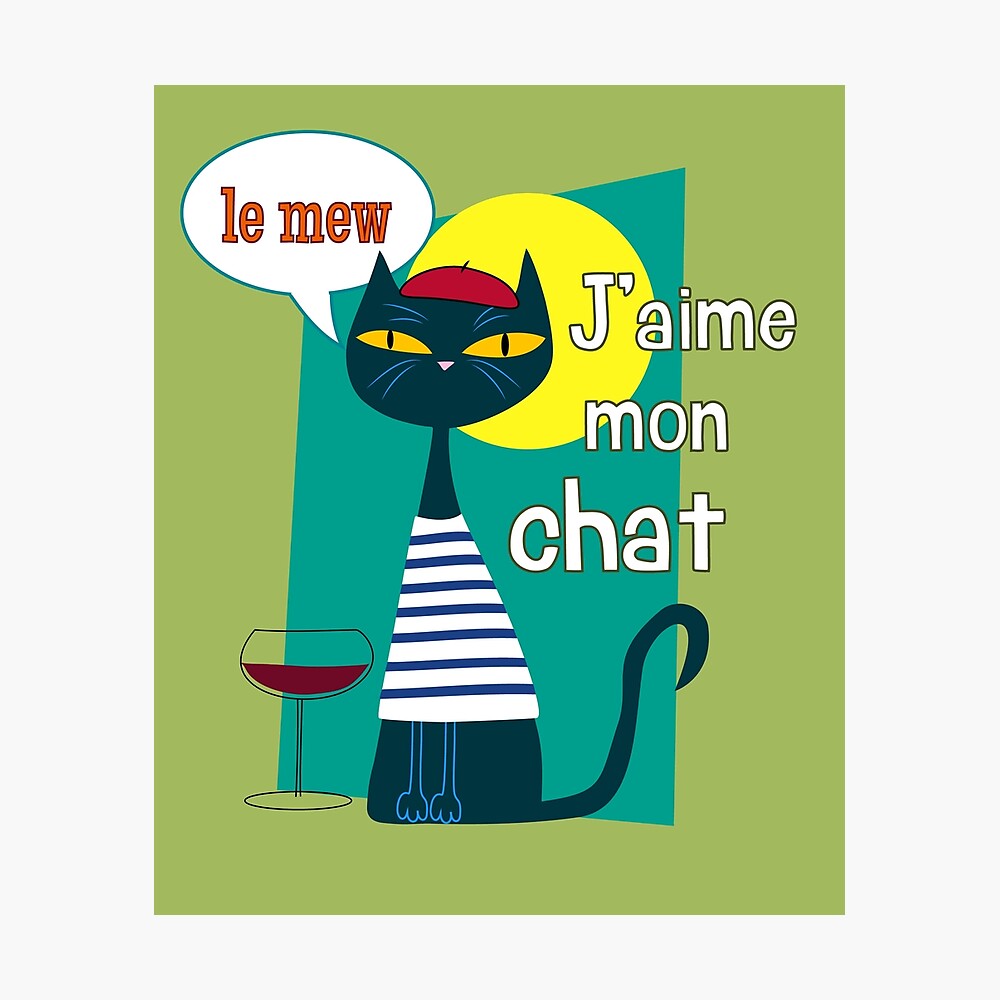 French Cat J Aime Mon Chat Le Mew Design Metal Print By Mortargirl Redbubble