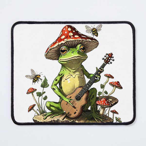 Item preview, Cottagecore Aesthetic Frog playing a banjo instrument on a log designed and sold by Invisible-Cult.