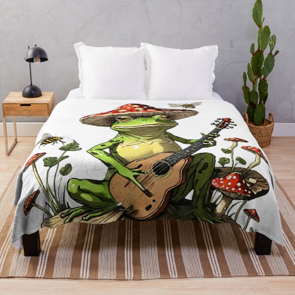 Item preview, Cottagecore Aesthetic Frog playing a banjo instrument on a log designed and sold by Invisible-Cult.