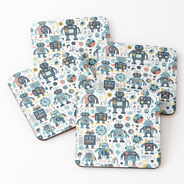 Item preview, Playful Robot Fabric: Cute Abstract Robots for Kids designed and sold by Rui Fernandes.