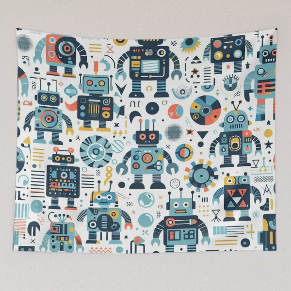 Item preview, Playful Robot Fabric: Cute Abstract Robots for Kids designed and sold by Rui Fernandes.