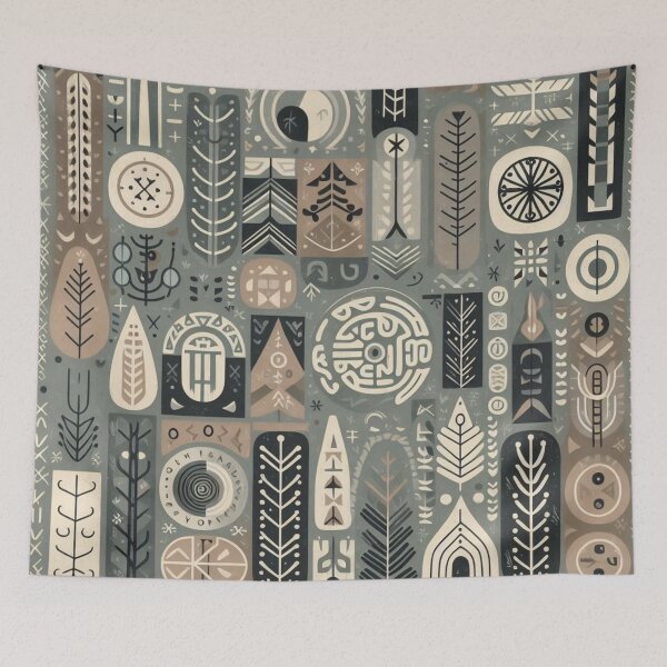Item preview, Nordic Heritage Fabric: Abstract Runes and Traditional Motifs designed and sold by Rui Fernandes.