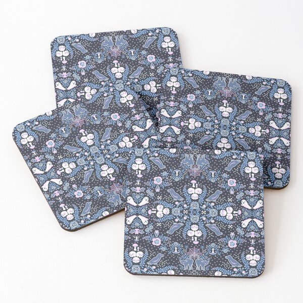 Item preview, Cottagecore Halloween Witchcraft Pixel Art - Damask - Blues designed and sold by HeatherUnderground.