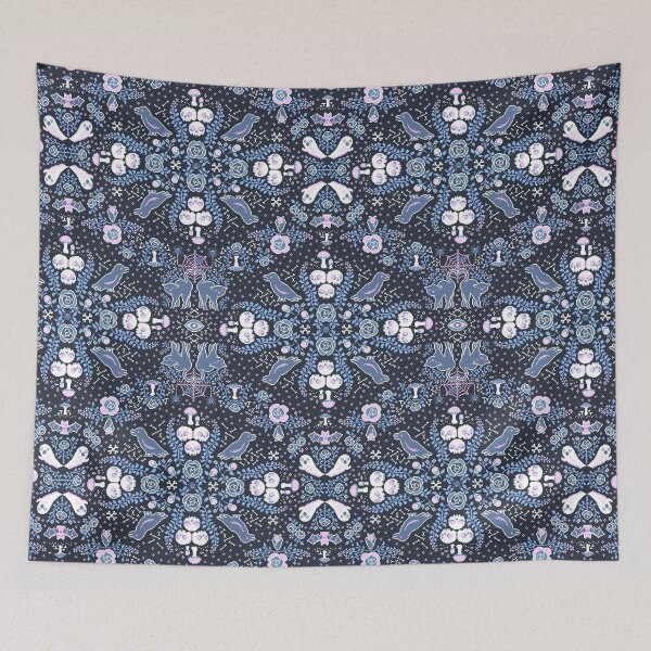 Item preview, Cottagecore Halloween Witchcraft Pixel Art - Damask - Blues designed and sold by HeatherUnderground.