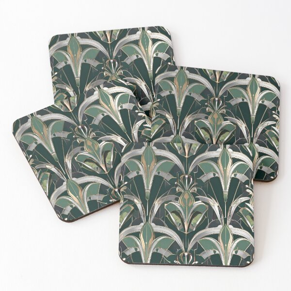 Item preview, Art Nouveau Geometric Silver and Green Pattern designed and sold by SloganExpress.