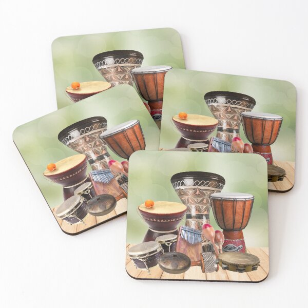 Item preview, Percussion Instruments Grouping On Wood & Green Background designed and sold by BrightrDayMusicArt.