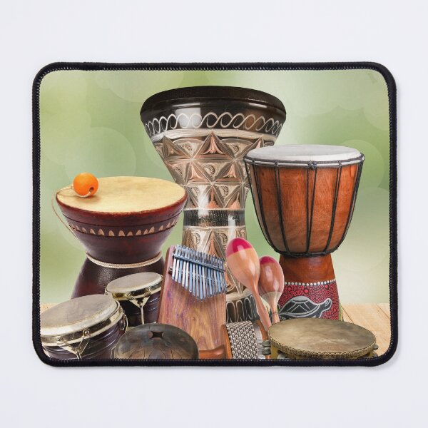 Item preview, Percussion Instruments Grouping On Wood & Green Background designed and sold by BrightrDayMusicArt.