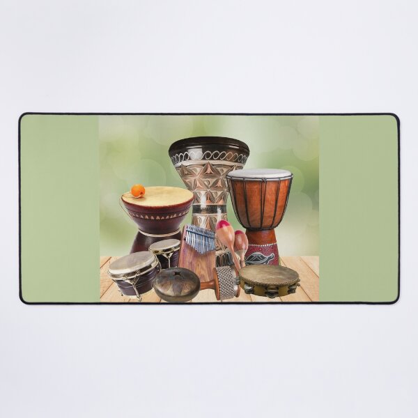 Item preview, Percussion Instruments Grouping On Wood & Green Background designed and sold by BrightrDayMusicArt.