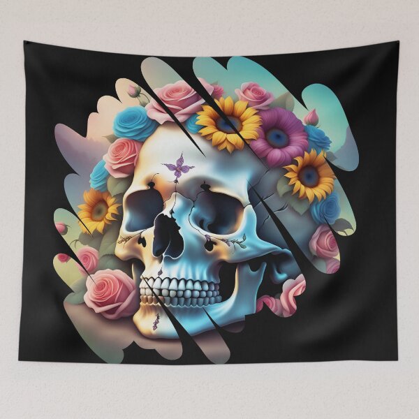Item preview, Skull with flowers designed and sold by DebriArte.