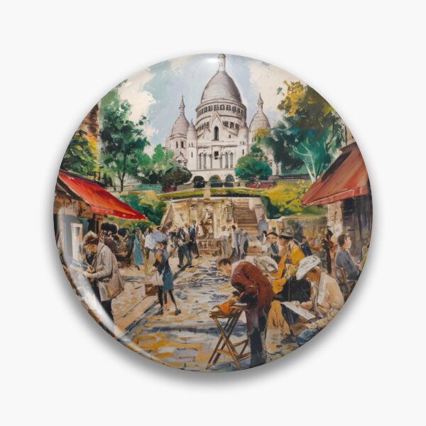 Aperçu de l'œuvre Scène animée du marché de l'art de Montmartre à Paris. Sacré Coeur. créée et vendue par CARRAANN.