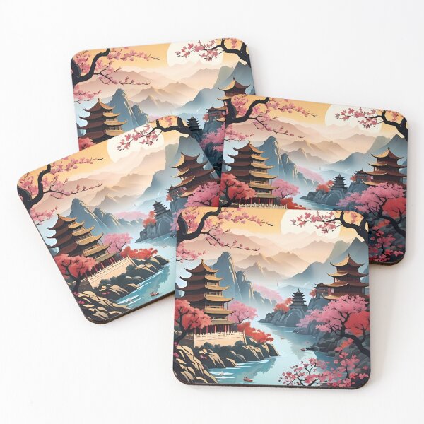 Item preview, Ancient City Cherry Blossom Paper Cut Digital Art designed and sold by PaintedPixels01.