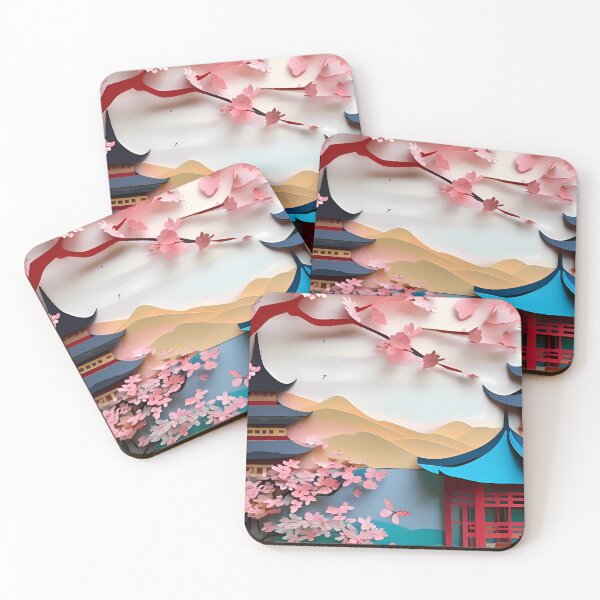Item preview, Ancient City Cherry Blossom Paper Cut Digital Art designed and sold by PaintedPixels01.