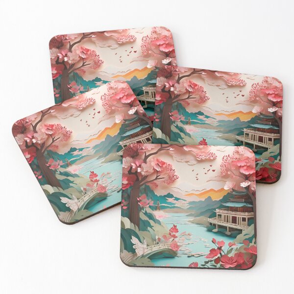 Item preview, Ancient City Cherry Blossom Paper Cut Digital Art designed and sold by PaintedPixels01.