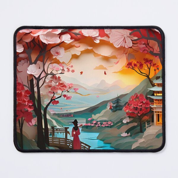 Item preview, Ancient City Cherry Blossom Paper Cut Digital Art designed and sold by PaintedPixels01.