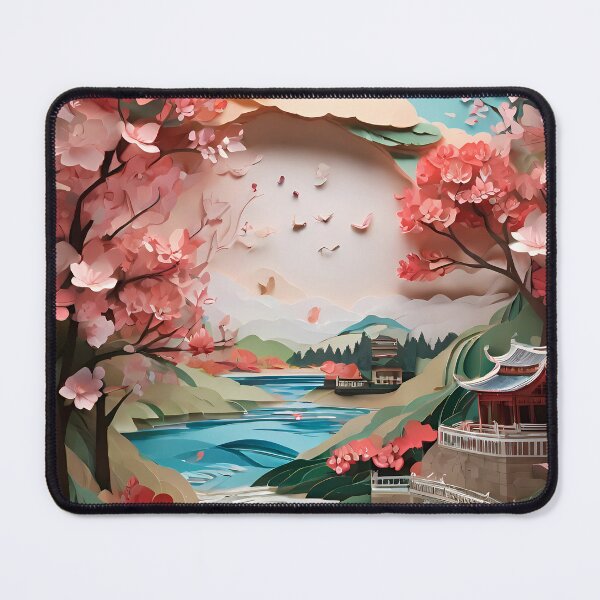 Item preview, Ancient City Cherry Blossom Paper Cut Digital Art designed and sold by PaintedPixels01.