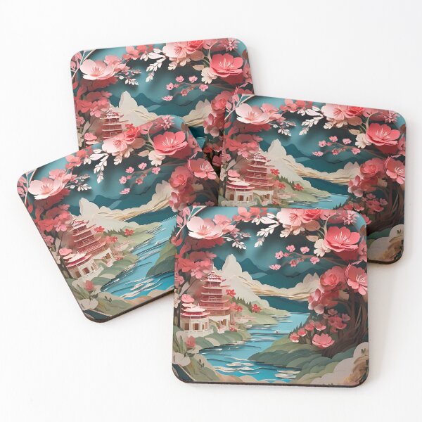 Item preview, Ancient City Cherry Blossom Paper Cut Digital Art designed and sold by PaintedPixels01.