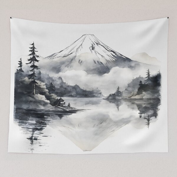 Item preview, Ink Serenity - Mt Fuji Japanese Ink Landscape designed and sold by Sakashi-Canvas.