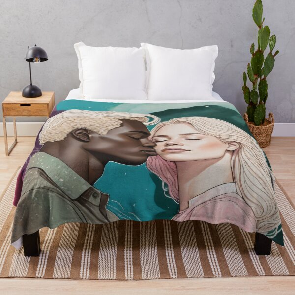 Item preview, Cosmic Romance, Love Passion Race Diversity, Anti-racism Equality Mindset Society, Community Marriage Couple Interracial Painting Art Print designed and sold by 83oranges.com.