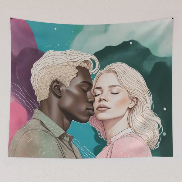 Item preview, Cosmic Romance, Love Passion Race Diversity, Anti-racism Equality Mindset Society, Community Marriage Couple Interracial Painting Art Print designed and sold by 83oranges.com.