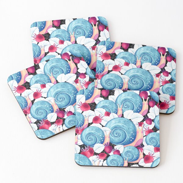 Item preview, Snails and strawberries, Light blue on black background designed and sold by Alex  Blud.