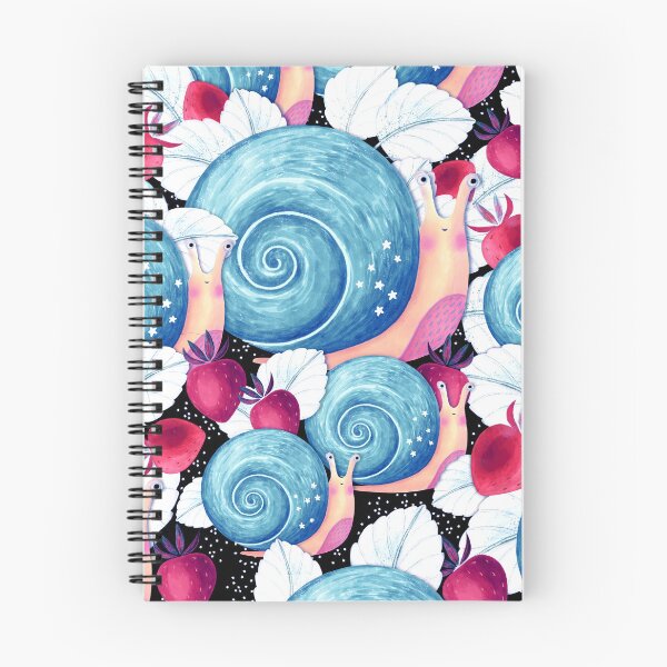 Item preview, Snails and strawberries, Light blue on black background designed and sold by Alex Blud.