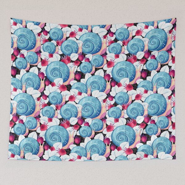 Item preview, Snails and strawberries, Light blue on black background designed and sold by Alex  Blud.