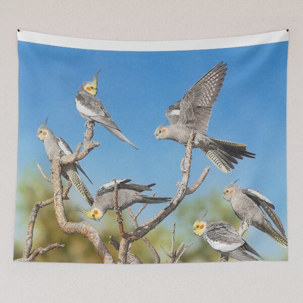 Item preview, Rise and Shine (Cockatiels) designed and sold by Frances McMahon Watercolour Bird Artist.