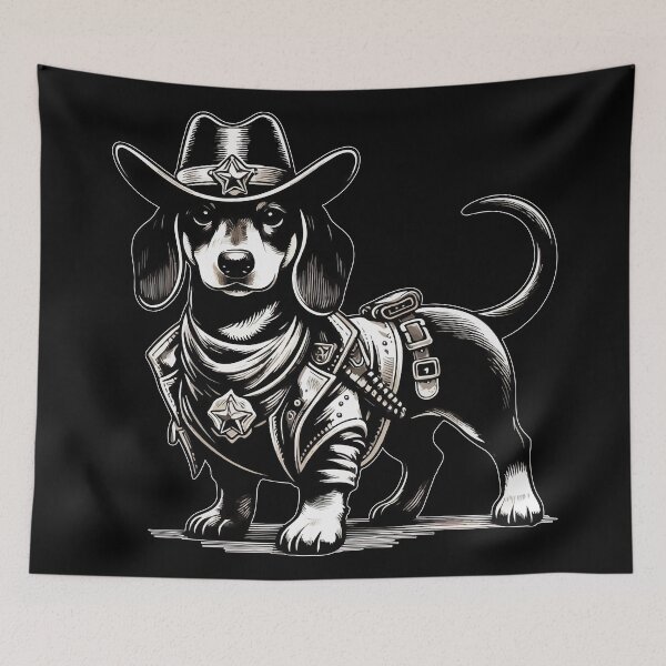 Item preview, English Cream Dachshund Cowboy designed and sold by TomFrontierArt.