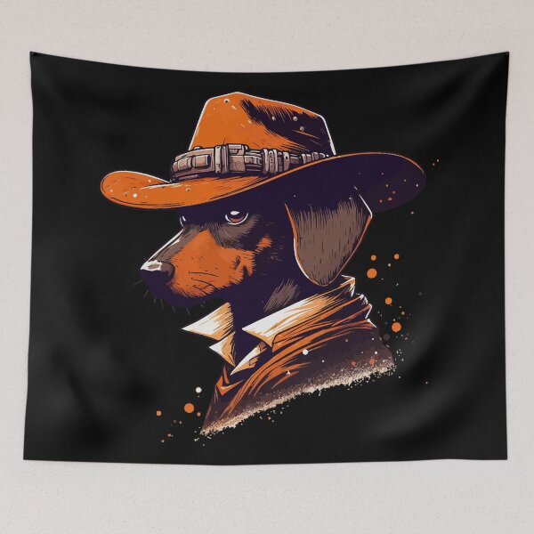 Item preview, English Cream Dachshund Cool Cowboy designed and sold by TomFrontierArt.