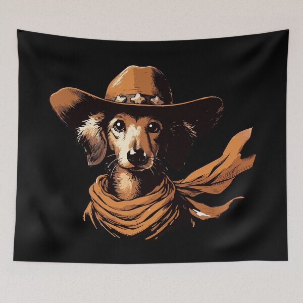 Item preview, English Cream Dachshund Funny Cowboy designed and sold by TomFrontierArt.