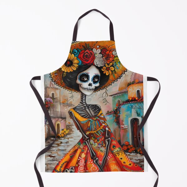 Item preview, Colorful Day of the Dead lady in vibrant street scene. designed and sold by Artessie.