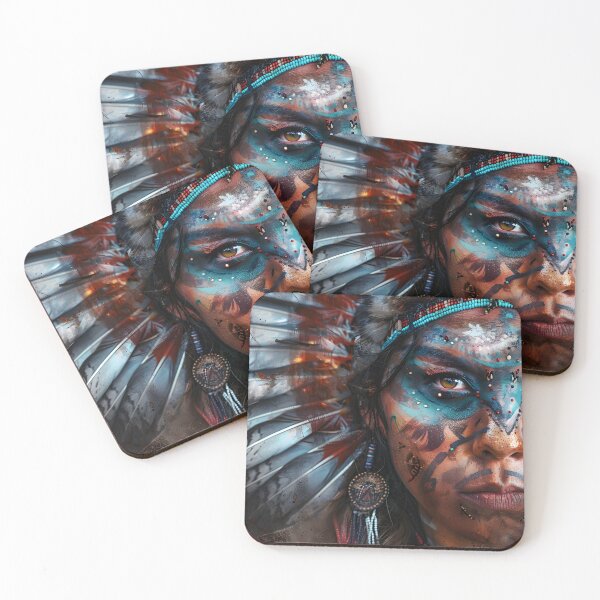 Item preview, Detailed close-up of Native American with feather headdress and ornaments designed and sold by Artessie.