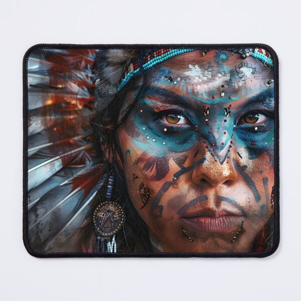 Item preview, Detailed close-up of Native American with feather headdress and ornaments designed and sold by Artessie.