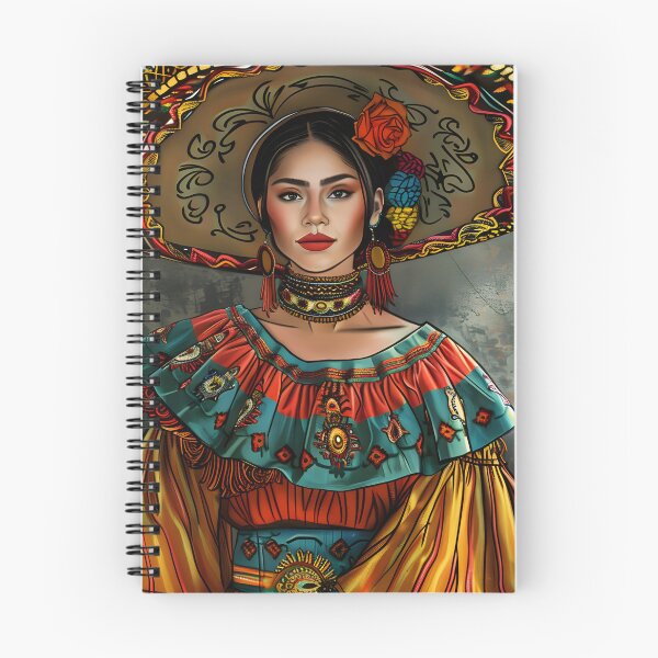 Item preview, Mexican woman in vibrant traditional attire with a large hat. designed and sold by Artessie.