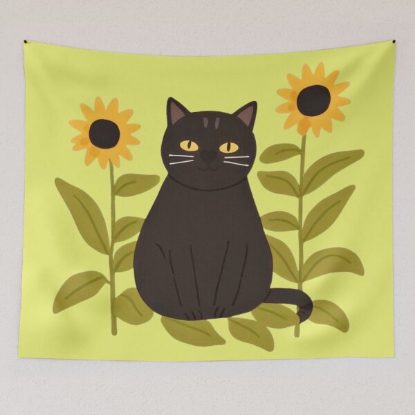 Item preview, Cute chubby funny kitty guards the sunflowers in the garden. designed and sold by SaraSumi.