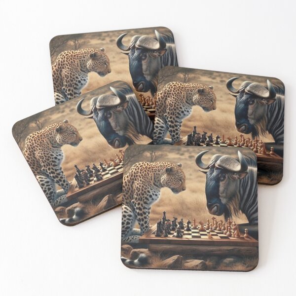 Item preview, Blue Wildebeest and Leopard enjoy chess game. designed and sold by BonoloStore.