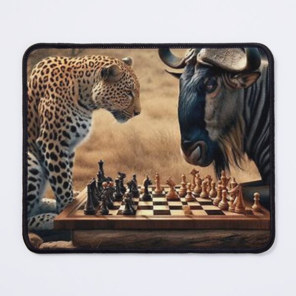 Item preview, Blue Wildebeest and Leopard enjoy chess game. designed and sold by BonoloStore.